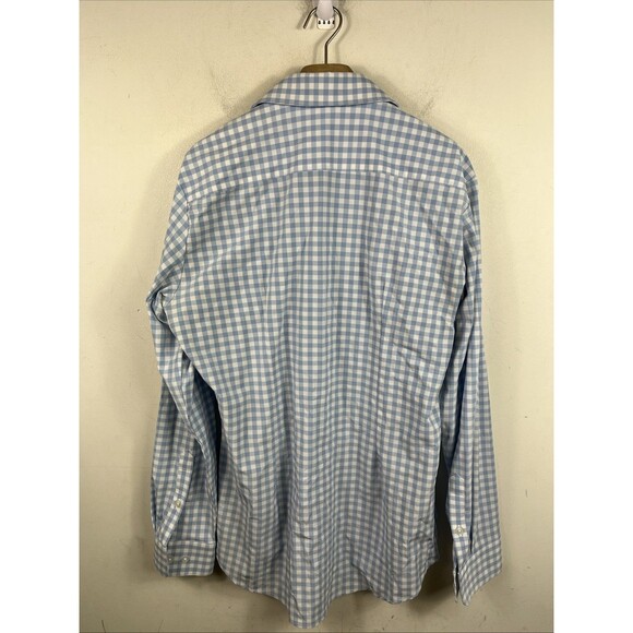 Mizzen Main Shirt Mens Medium Blue Trim Fit Gingham Check Performance Stretch - Picture 4 of 7